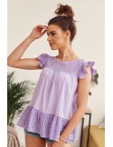 Loose blouse tied at the back, purple 21100 - Online store - Boutique